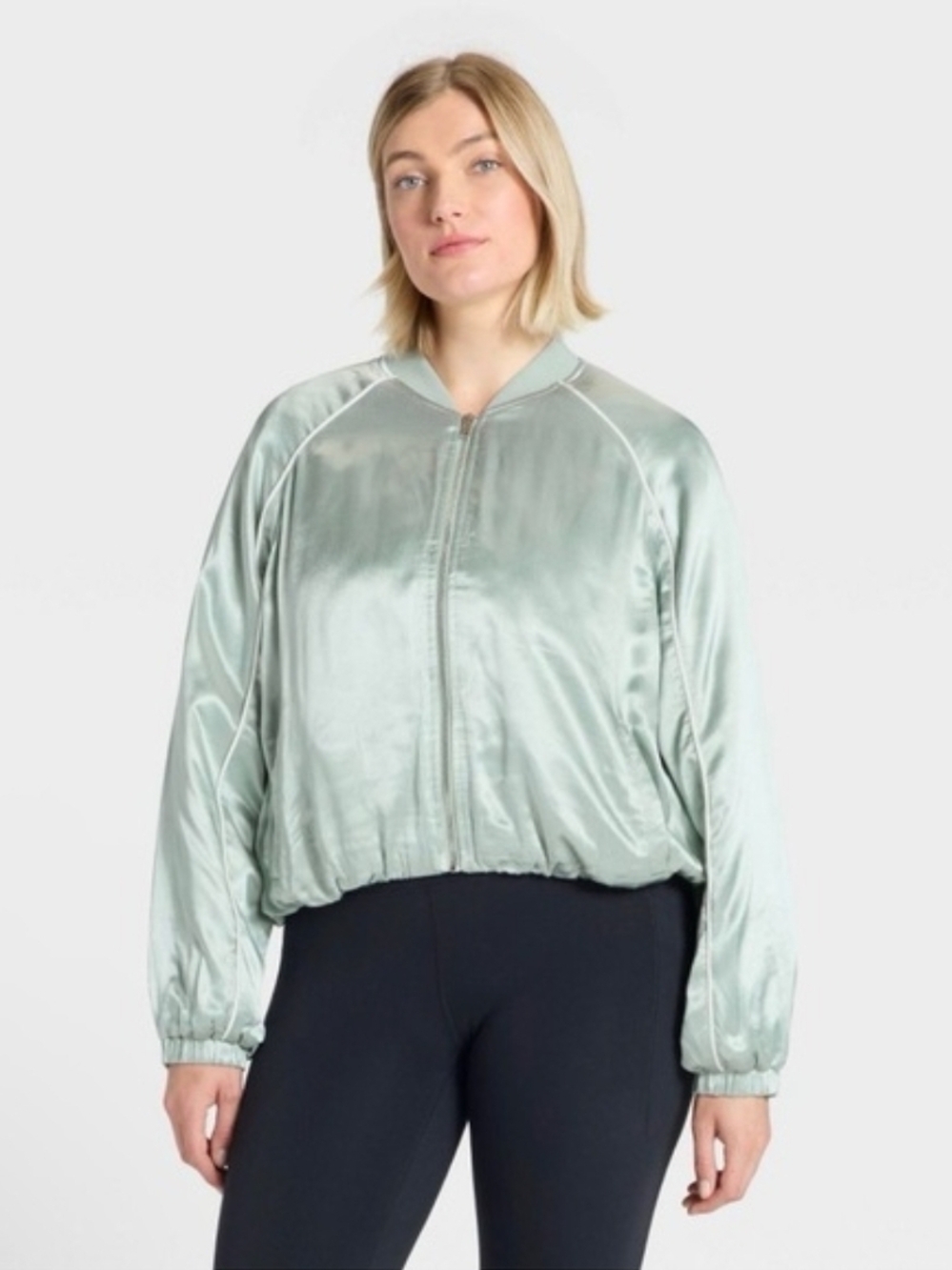 all in motion Mint Green Satin Bomber Jacket